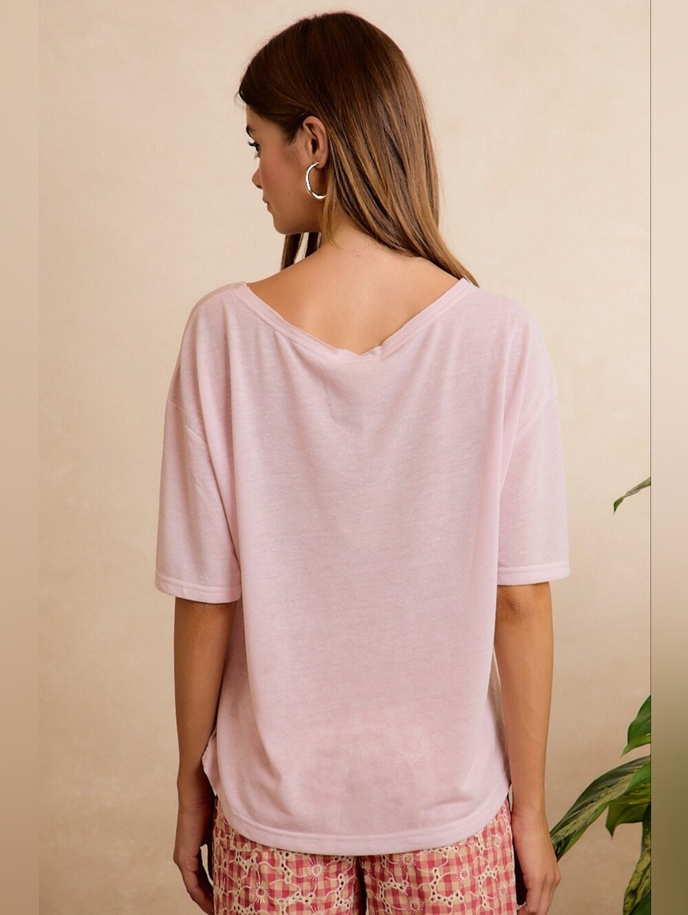 BiBi Solid Jersey Relaxed Fit Short Sleeves Pocket Top- Pale Lavender - Picture 4 of 12